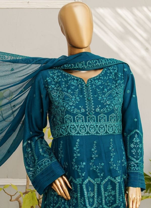 Festive Emb Chiffon Capri Blue - Pret - Image 2